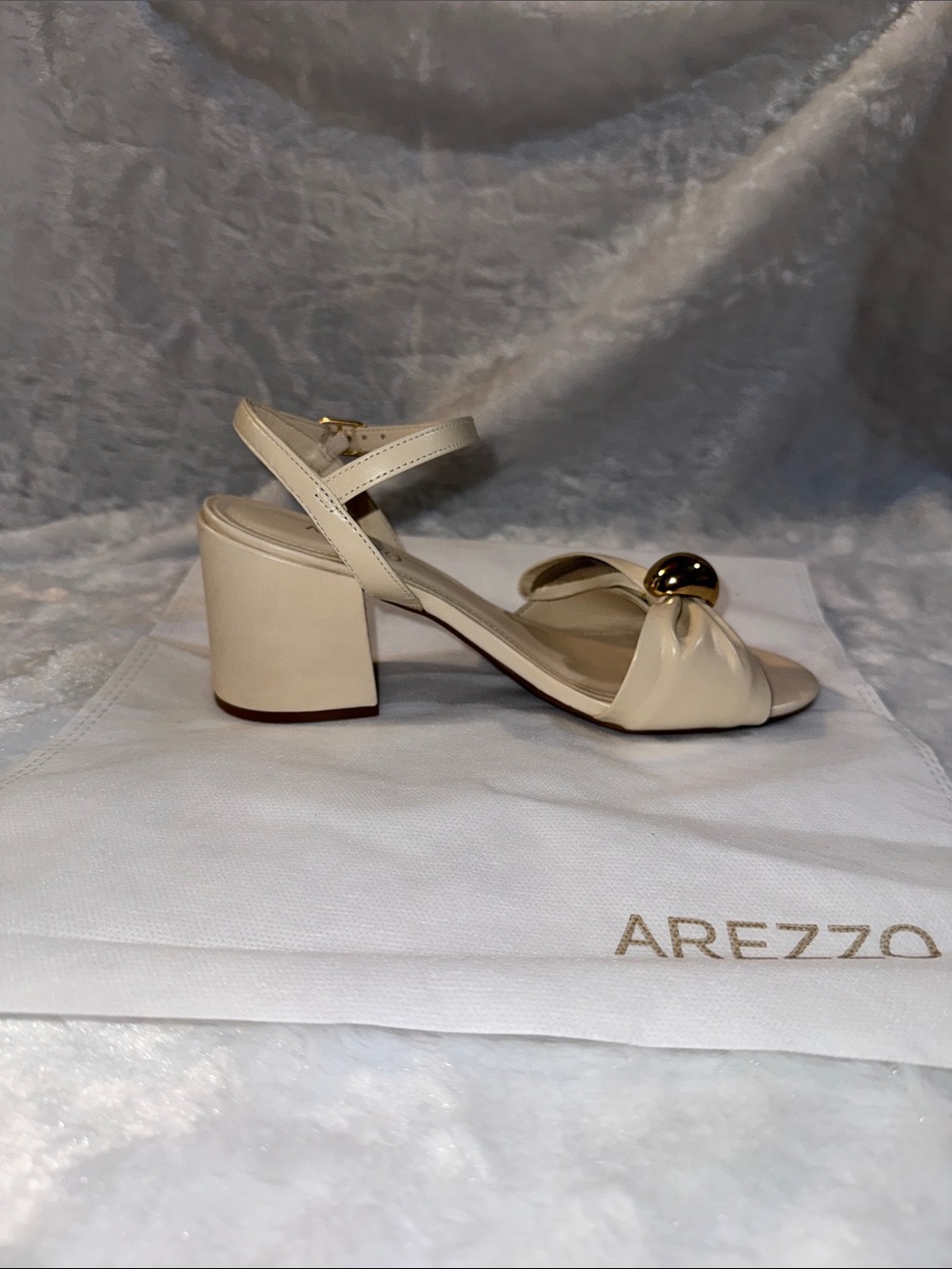 Arezzo Cream Flora Mid Block Heel Sandals